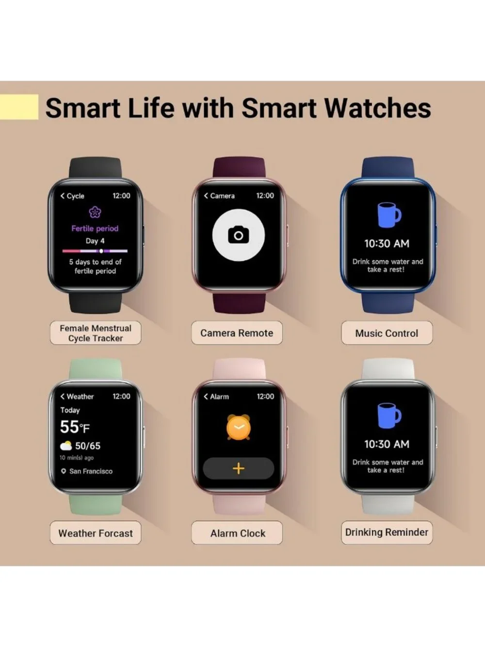 Stylish Fitness Smart Watch for Women - Heart Rate, Sleep Tracking, Alexa Alerts